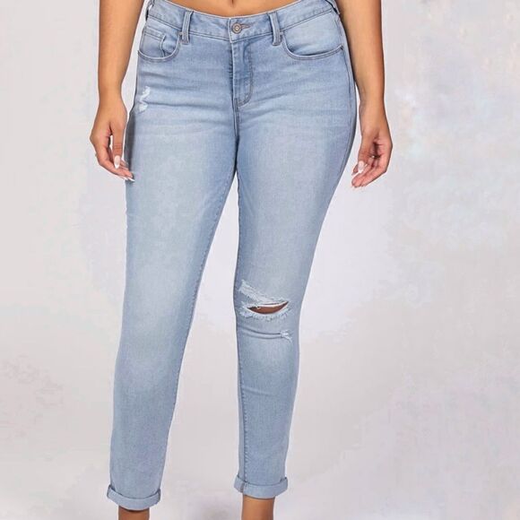 Sound/Style Comfort Stretch Jamie Ankle Skinny Light Wash Distressed Jeans - Picture 1 of 16